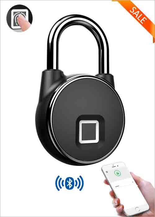 Bluetooth Fingerprint Padlock Anti-Theft Door Lock Suitcase Luggage Bag Backpack Cabinet Lock APP Unlock For Office Factory Warehouse Store Room Drawer Locker Bike Cargo VF-FPL06