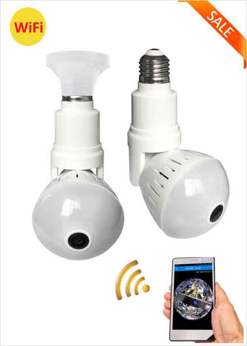 1080P WiFi Bulb Monitoring Camera APP Remote Control VR Panoramic View Lamp Camera with Microphone Speaker Wireless Baby Pet Monitor Remote Viewing Night Vision VF-CB130P