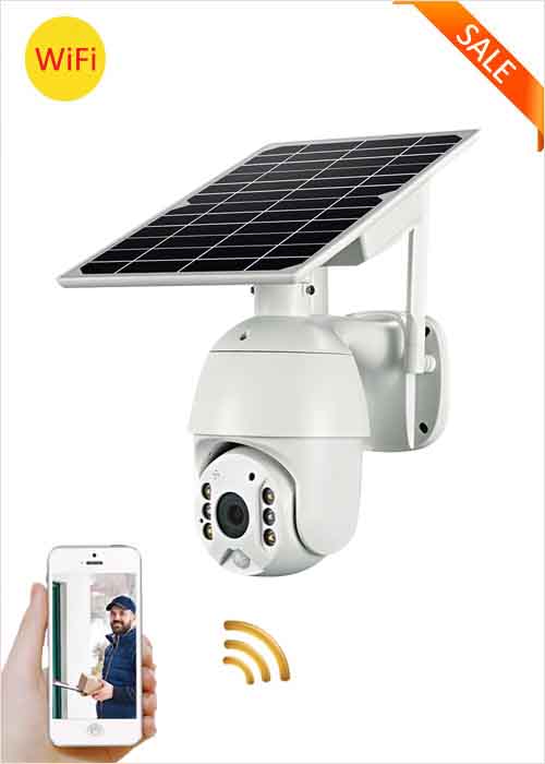 WiFi Solar PTZ Camera Wireless Solar Panel CCTV Camera 2MP Waterproof Outdoor Monitoring Network Cameras 360 Rotation Two Way Audio Night Vision Full Color PIR Alarm VF-S10