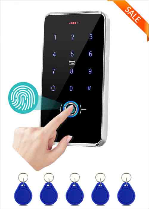 Fingerprint Touch Keypad Multi-function Digital Single Gate Access Control Backlit WG26 Reader 120 Users IC Card Password Unlock Open One Door E-lock Exit Button Bell VF-FA20