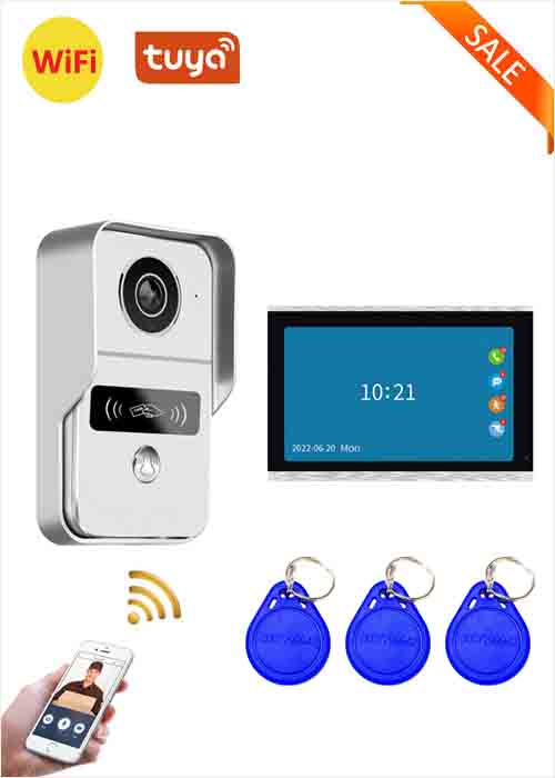 Tuya WiFi Video Doorbell Phone Two Way Audio Video Building Intercom 2MP Camera APP ID Card Indoor Monitor Unlock Digital IP Door Phone Mobile Remote Control VF-DB04S